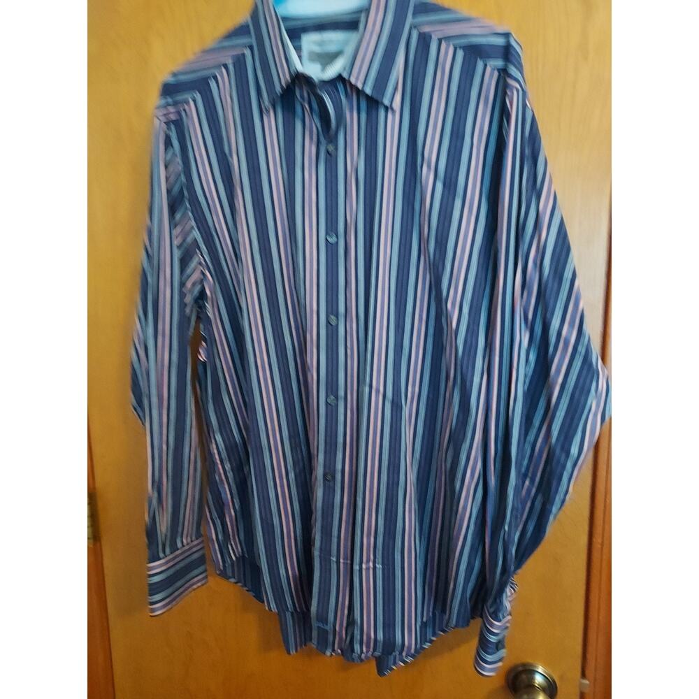 Johnston & Murphy Dress Shirt Size L Tailored Fit Striped Dry Cleaned crisp EUC
